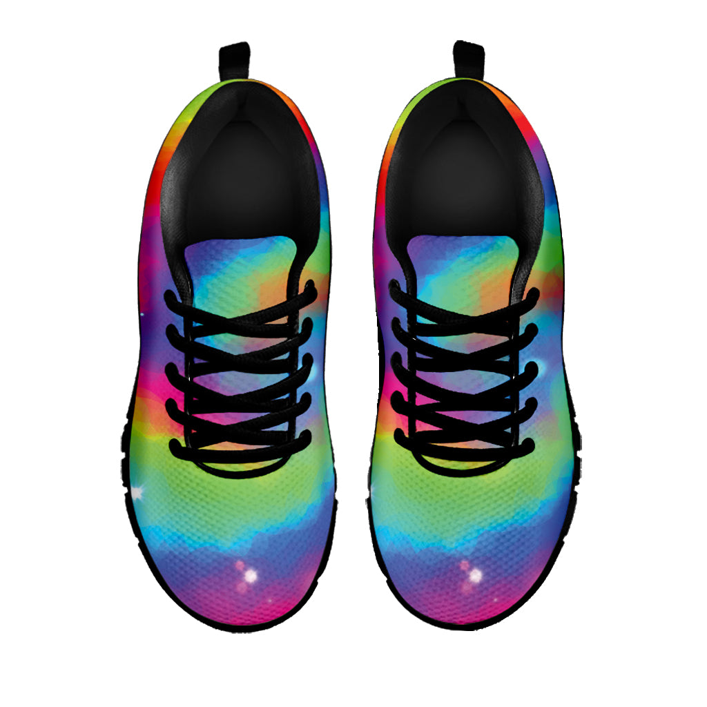 Rainbow Spiral Tie Dye Print Black Sneakers