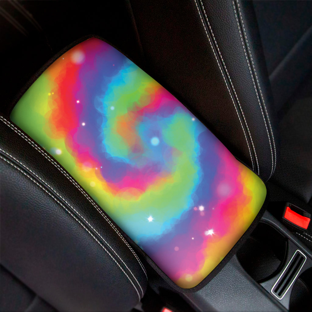 Rainbow Spiral Tie Dye Print Car Center Console Cover