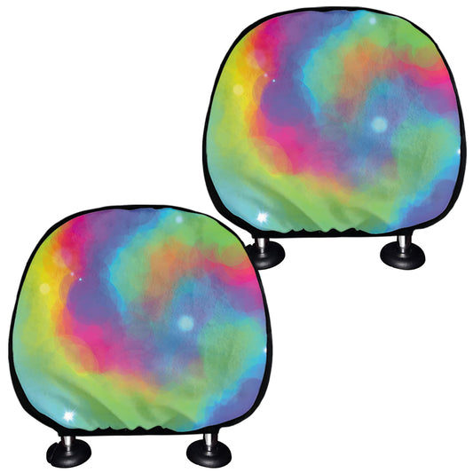 Rainbow Spiral Tie Dye Print Car Headrest Covers
