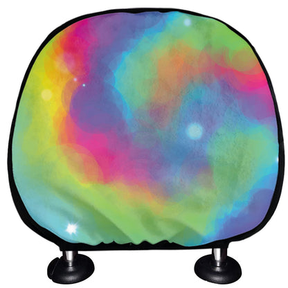 Rainbow Spiral Tie Dye Print Car Headrest Covers