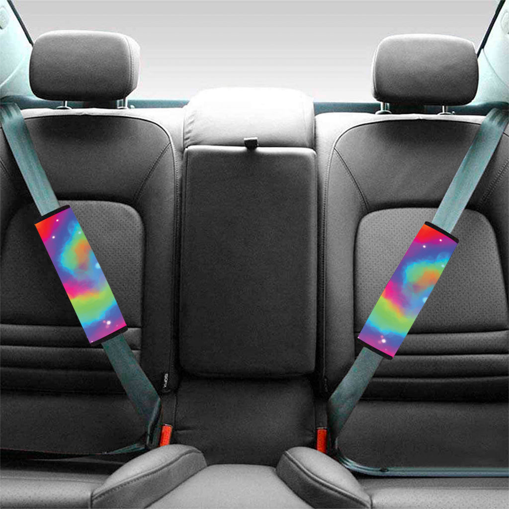 Rainbow Spiral Tie Dye Print Car Seat Belt Covers