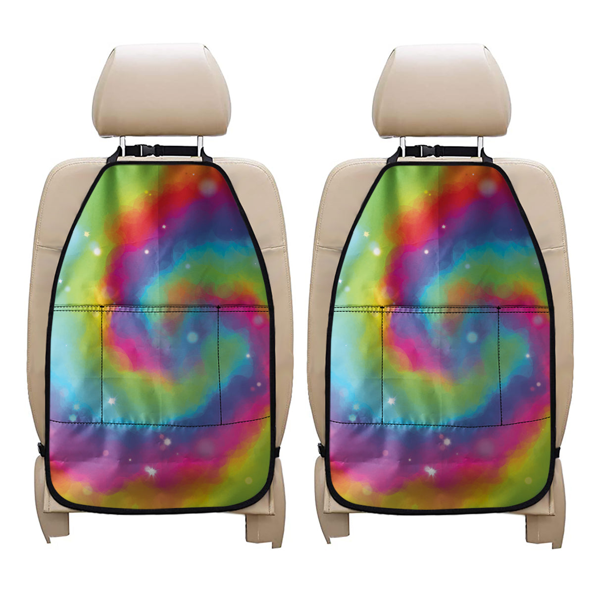 Rainbow Spiral Tie Dye Print Car Seat Organizers