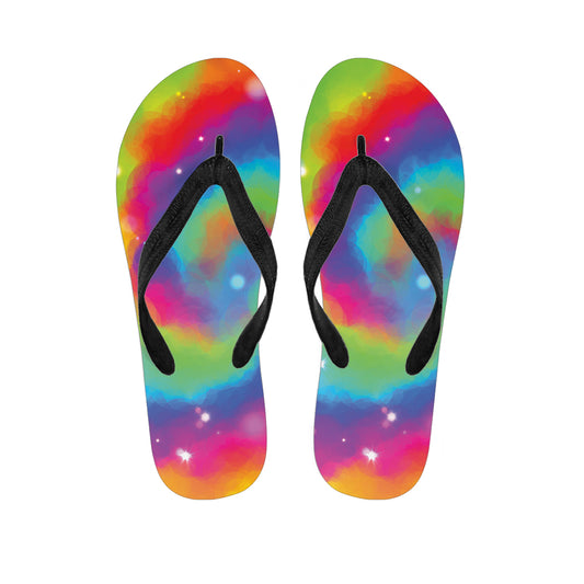 Rainbow Spiral Tie Dye Print Flip Flops