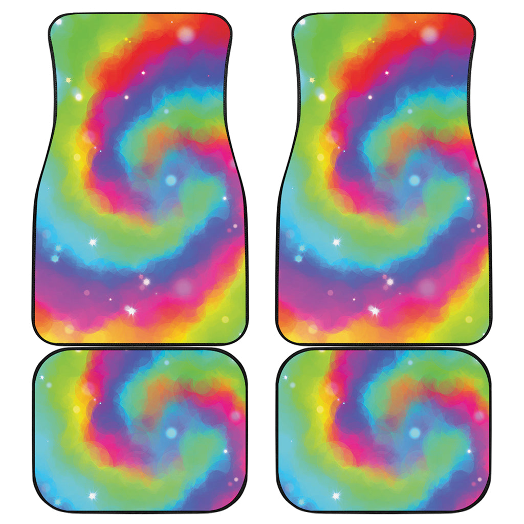 Rainbow Spiral Tie Dye Print Front and Back Car Floor Mats