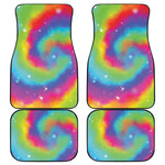Rainbow Spiral Tie Dye Print Front and Back Car Floor Mats