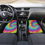 Rainbow Spiral Tie Dye Print Front and Back Car Floor Mats