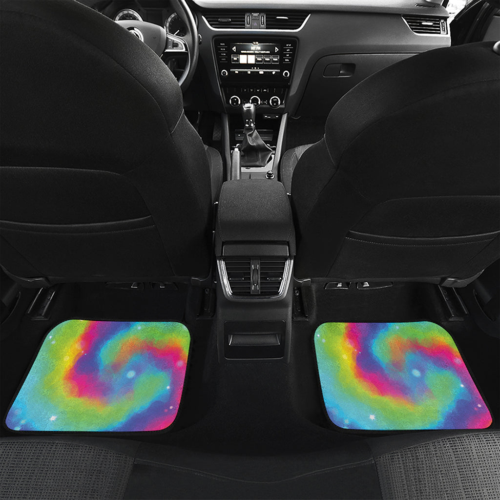 Rainbow Spiral Tie Dye Print Front and Back Car Floor Mats