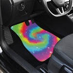 Rainbow Spiral Tie Dye Print Front and Back Car Floor Mats