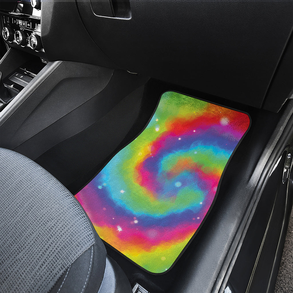 Rainbow Spiral Tie Dye Print Front and Back Car Floor Mats