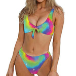 Rainbow Spiral Tie Dye Print Front Bow Tie Bikini