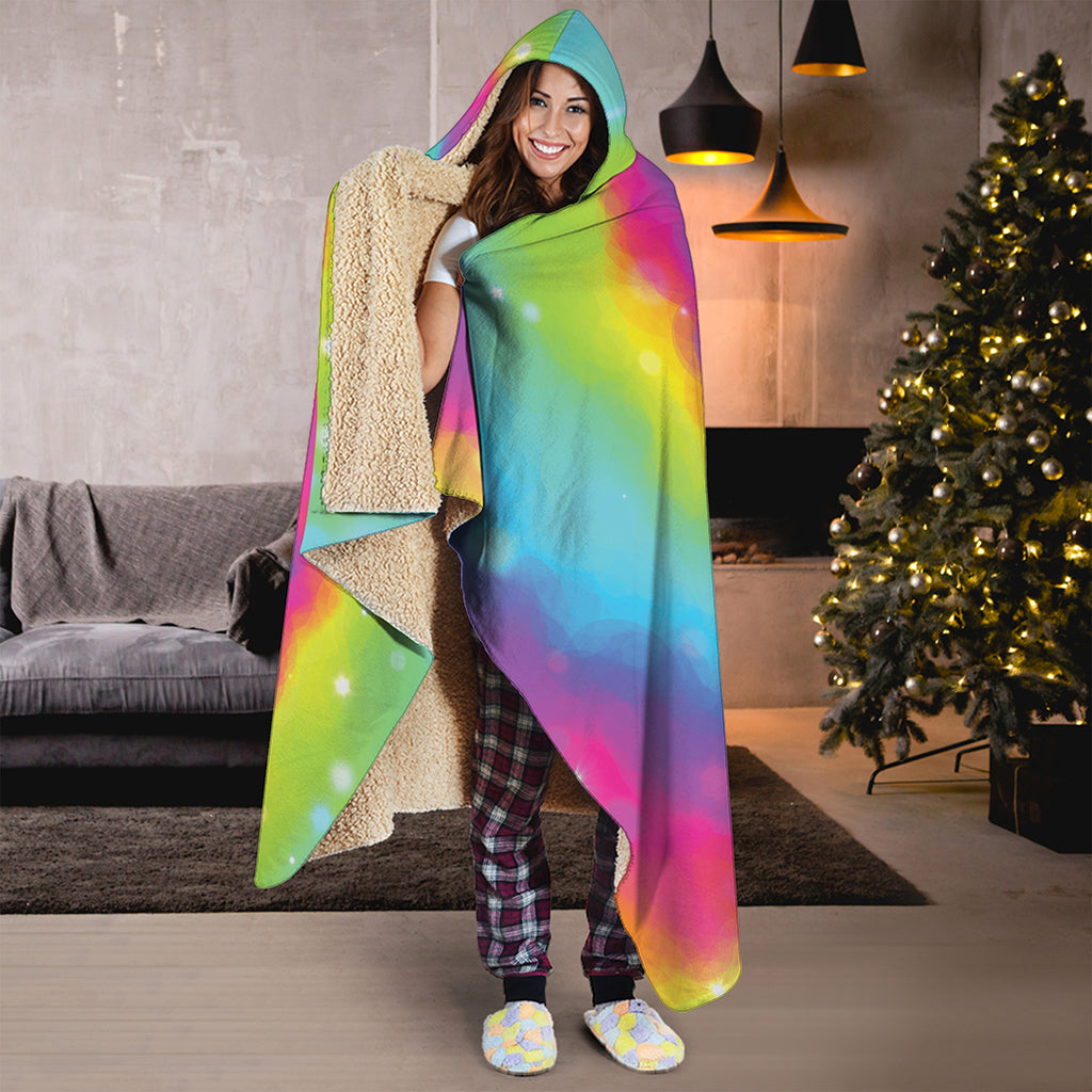 Rainbow Spiral Tie Dye Print Hooded Blanket