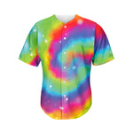 Rainbow Spiral Tie Dye Print Men's Baseball Jersey
