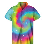Rainbow Spiral Tie Dye Print Men's Short Sleeve Shirt