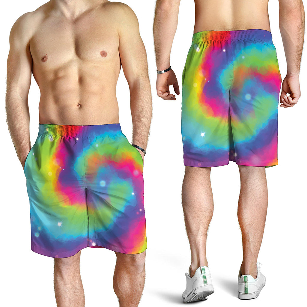 Rainbow Spiral Tie Dye Print Men's Shorts