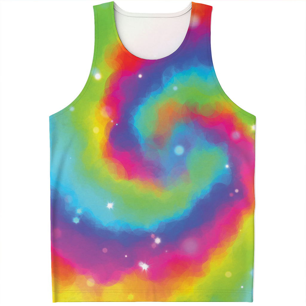 Rainbow Spiral Tie Dye Print Men's Tank Top