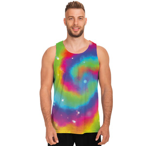 Rainbow Spiral Tie Dye Print Men's Tank Top