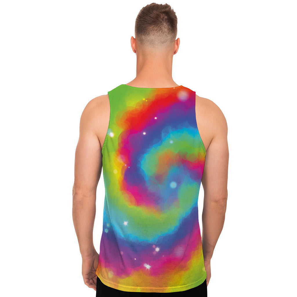 Rainbow Spiral Tie Dye Print Men's Tank Top