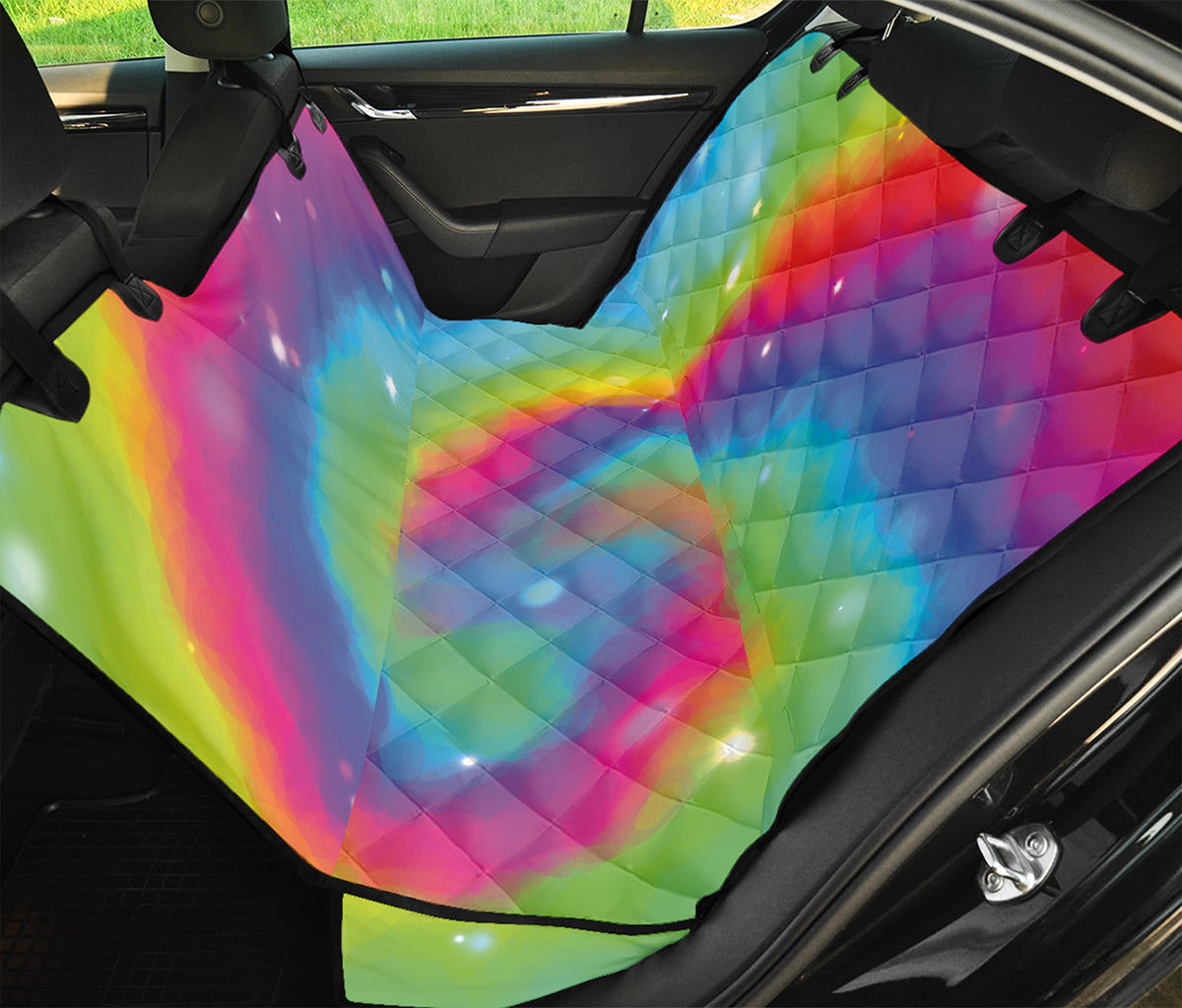 Rainbow Spiral Tie Dye Print Pet Car Back Seat Cover