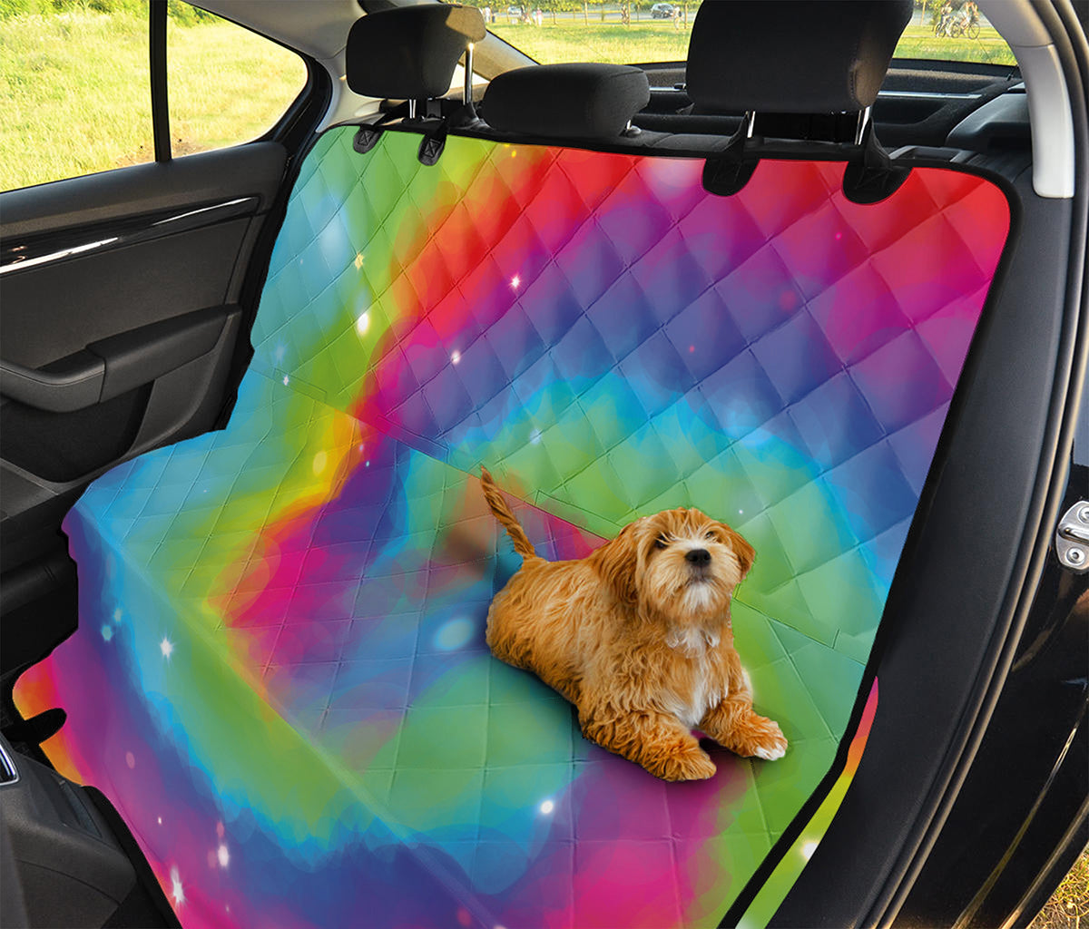 Rainbow Spiral Tie Dye Print Pet Car Back Seat Cover