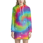 Rainbow Spiral Tie Dye Print Pullover Hoodie Dress
