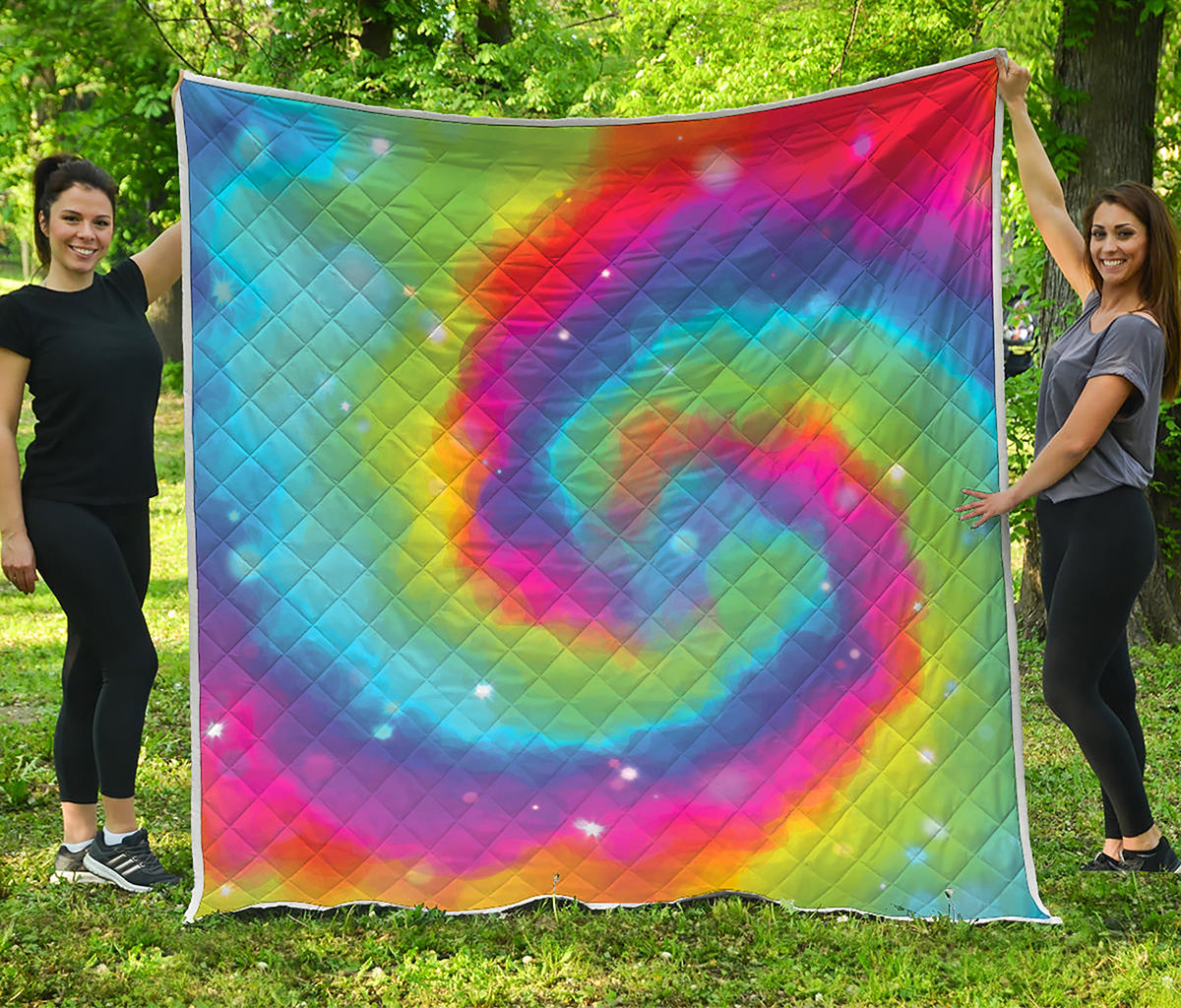 Rainbow Spiral Tie Dye Print Quilt