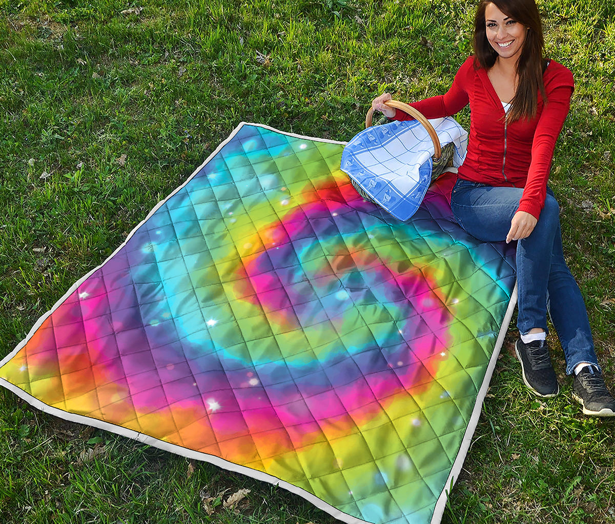 Rainbow Spiral Tie Dye Print Quilt