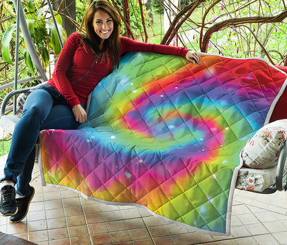 Rainbow Spiral Tie Dye Print Quilt