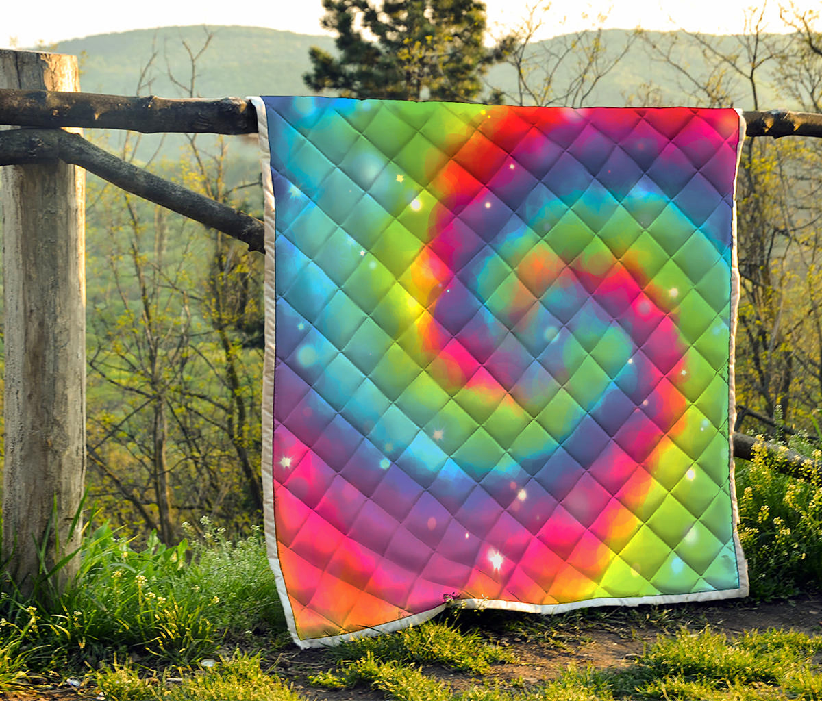 Rainbow Spiral Tie Dye Print Quilt
