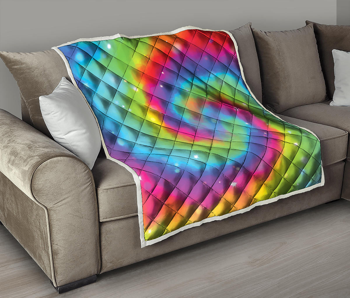 Rainbow Spiral Tie Dye Print Quilt