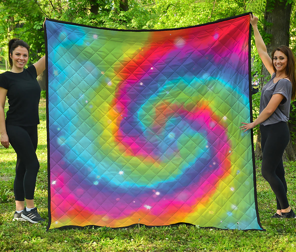 Rainbow Spiral Tie Dye Print Quilt