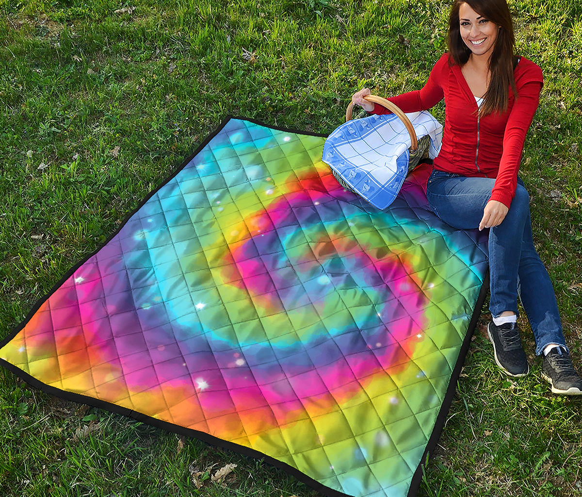 Rainbow Spiral Tie Dye Print Quilt