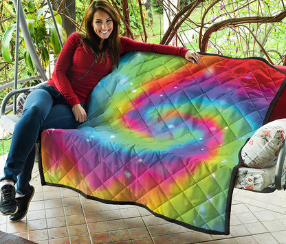 Rainbow Spiral Tie Dye Print Quilt