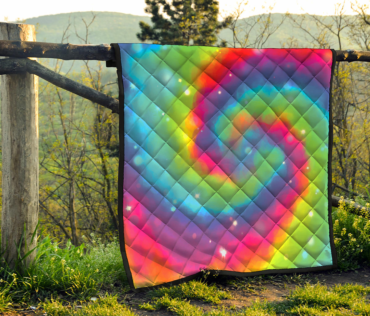 Rainbow Spiral Tie Dye Print Quilt