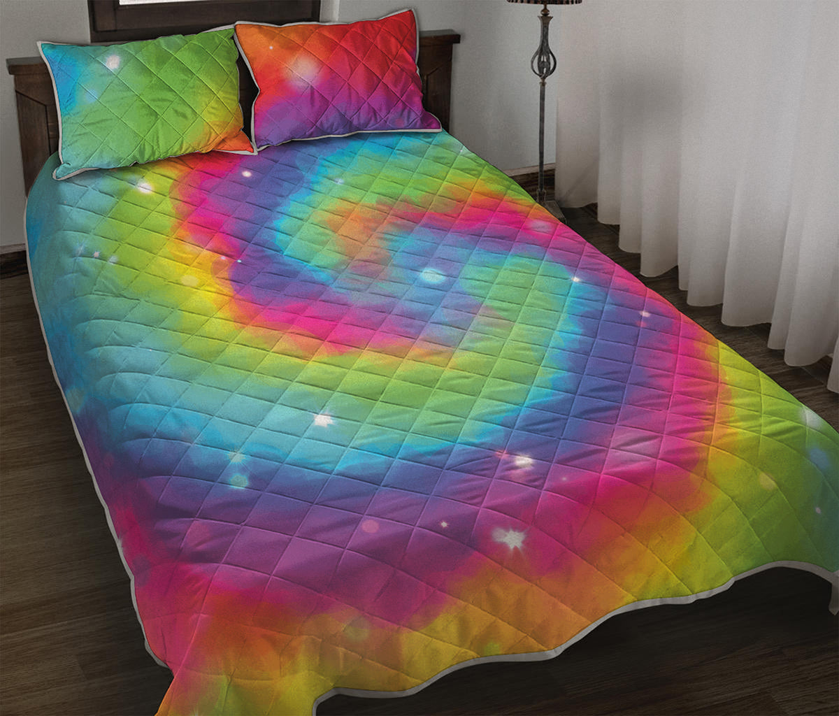 Rainbow Spiral Tie Dye Print Quilt Bed Set