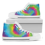 Rainbow Spiral Tie Dye Print White High Top Shoes
