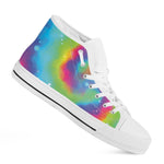 Rainbow Spiral Tie Dye Print White High Top Shoes