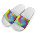 Rainbow Spiral Tie Dye Print White Slide Sandals
