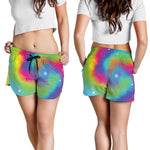 Rainbow Spiral Tie Dye Print Women's Shorts