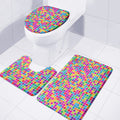 Rainbow Squares Pattern Print 3 Piece Bath Mat Set