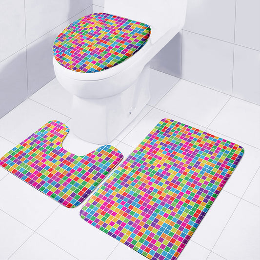 Rainbow Squares Pattern Print 3 Piece Bath Mat Set