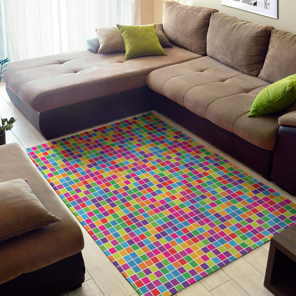 Rainbow Squares Pattern Print Area Rug