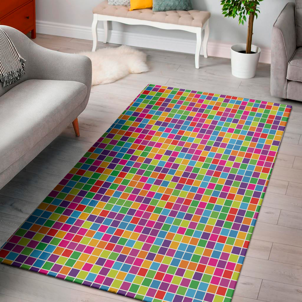Rainbow Squares Pattern Print Area Rug