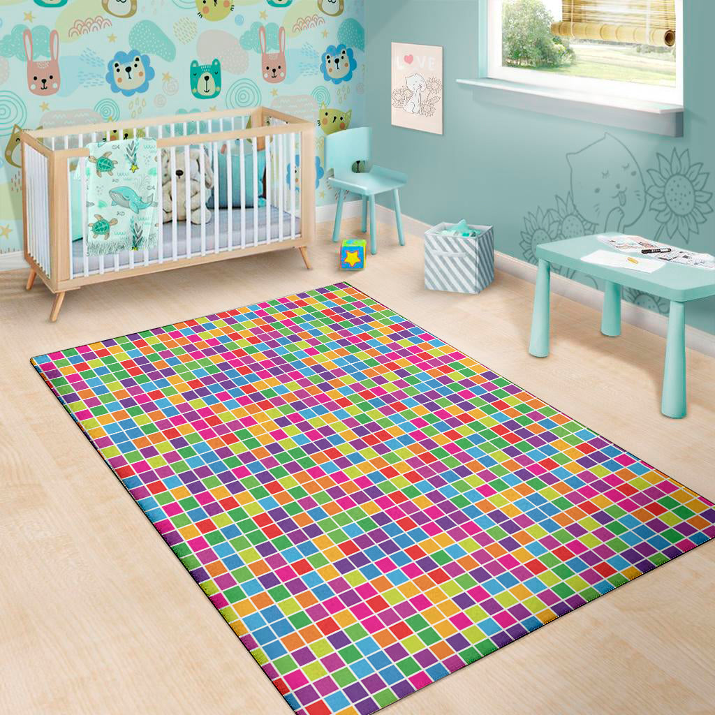 Rainbow Squares Pattern Print Area Rug