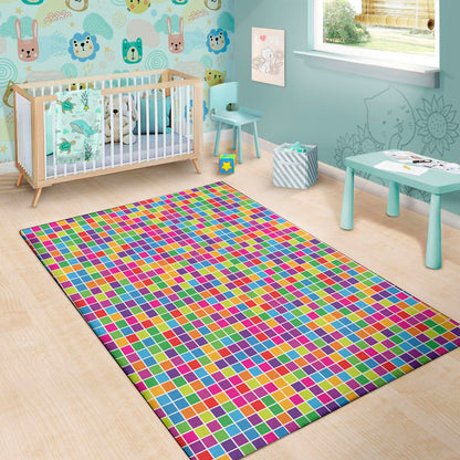 Rainbow Squares Pattern Print Area Rug