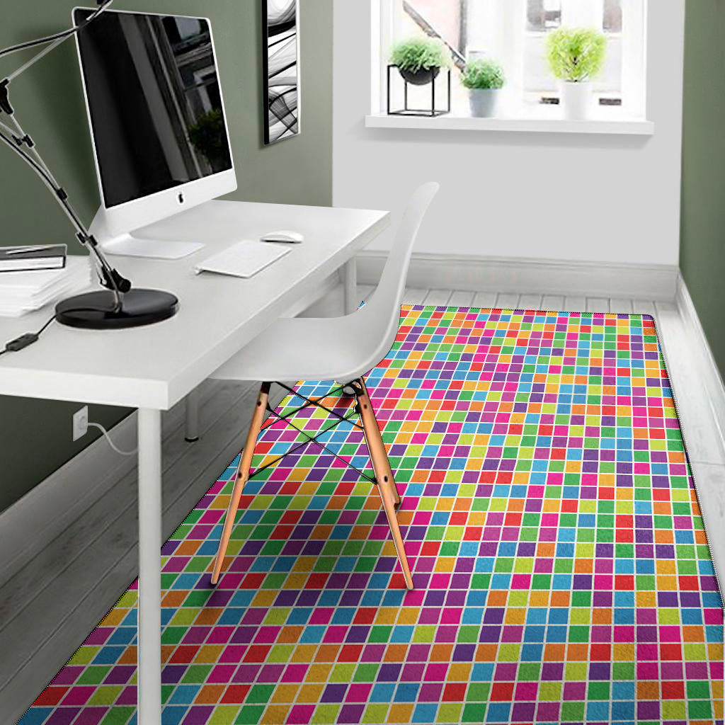 Rainbow Squares Pattern Print Area Rug