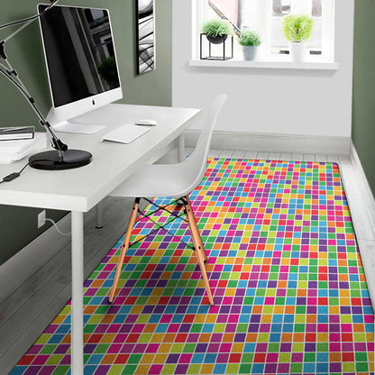 Rainbow Squares Pattern Print Area Rug