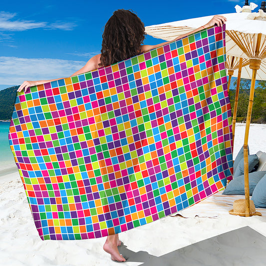 Rainbow Squares Pattern Print Beach Sarong Wrap