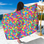 Rainbow Squares Pattern Print Beach Sarong Wrap