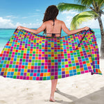 Rainbow Squares Pattern Print Beach Sarong Wrap