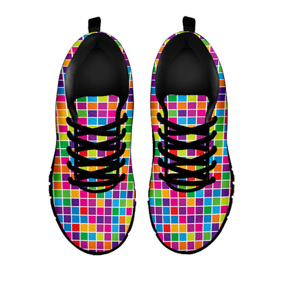 Rainbow Squares Pattern Print Black Sneakers